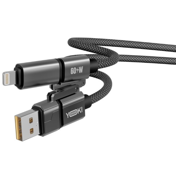 Фото - Кабель YOKI USB-A/Type-C to Type-C/to iP 60W 1.8m (CA93 Black)